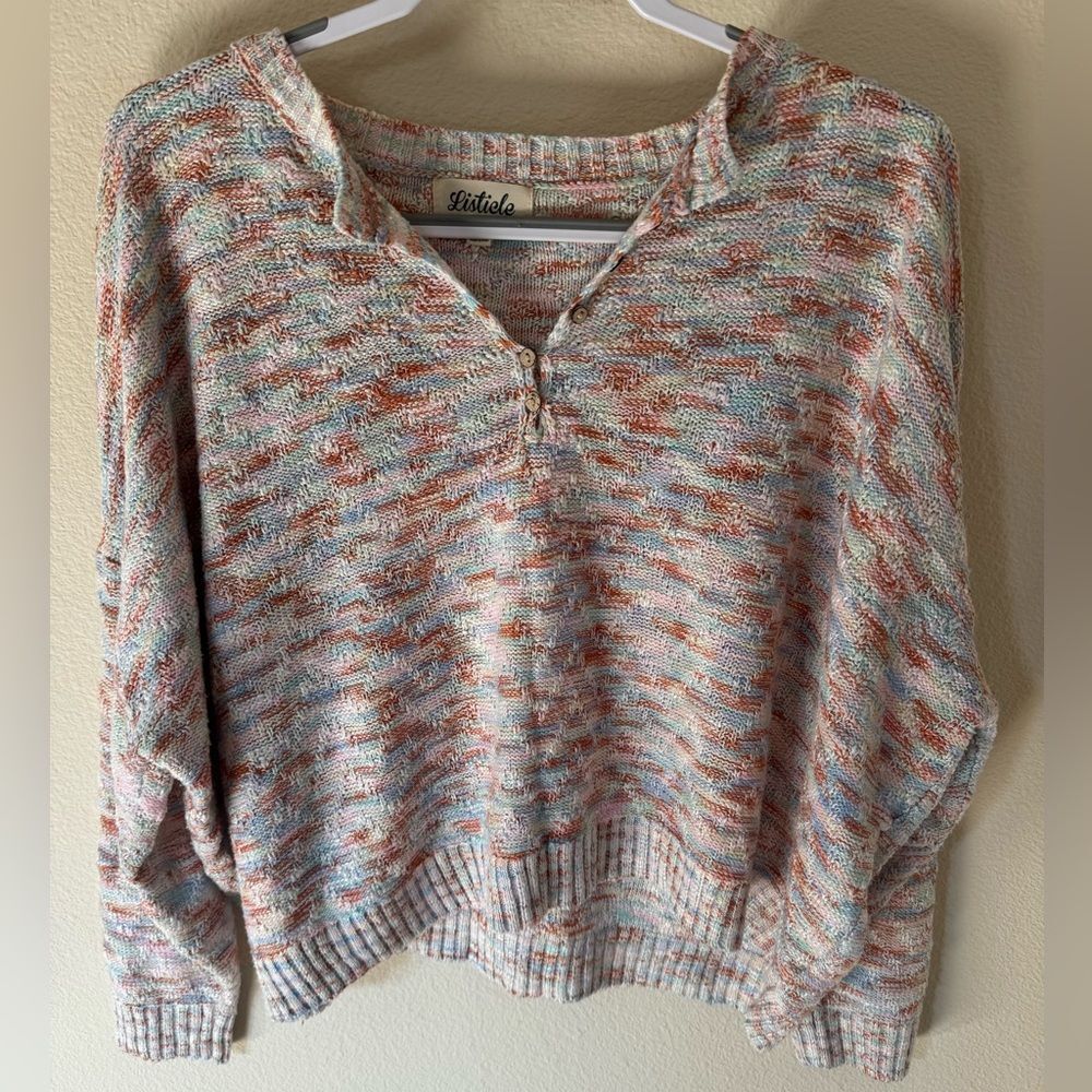 Listicle Multicolor Quarter Button Sweater